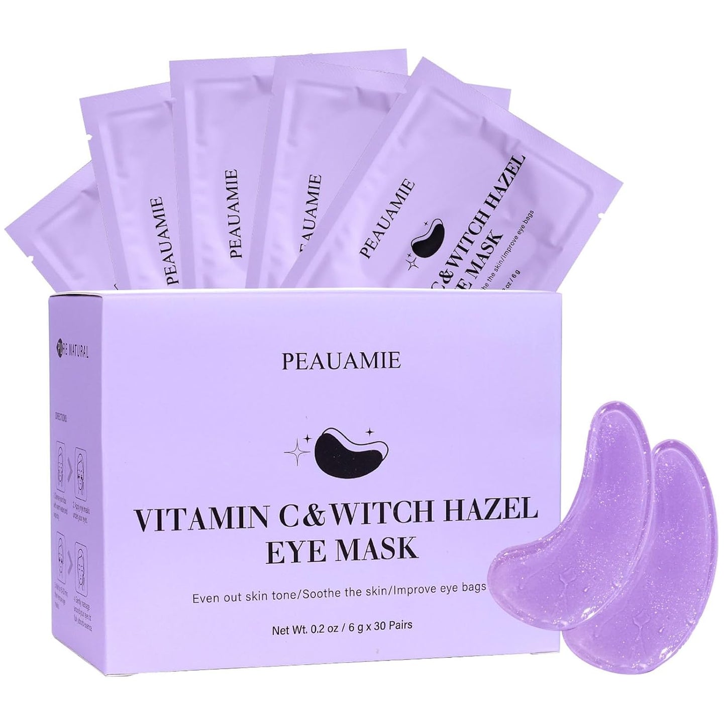 PEAUAMIE Under Eye Patches with Vitamin C & Witch Hazel 30 Pairs