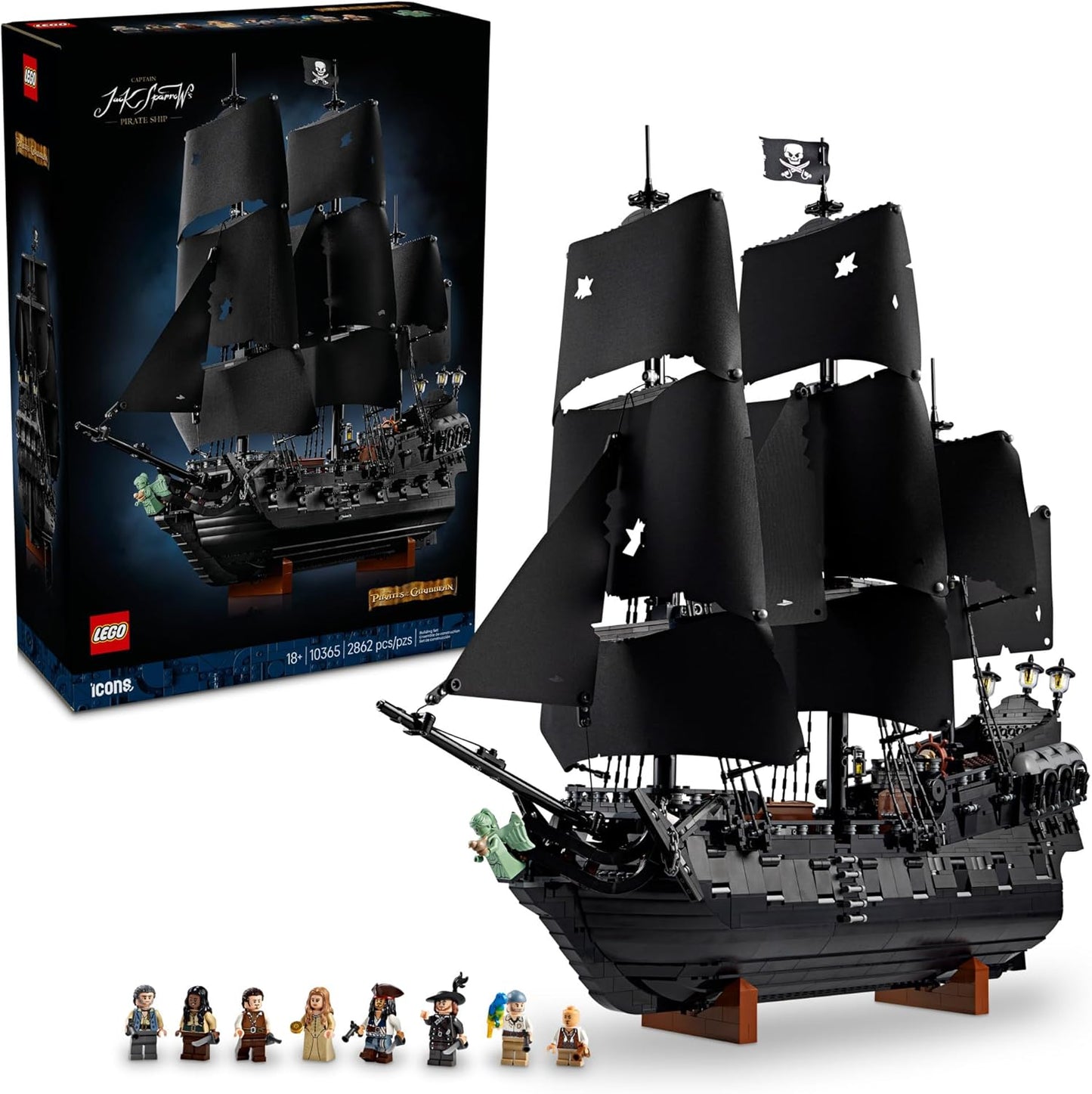 LEGO Icons Captain Jack Sparrow’s Pirate Ship Building Set for Adults, Ages 18+ - Room Decor for Office, Bedroom or Shelf - Collectible Black Pearl Ship for Pirates of The Caribbean Fans - 10365