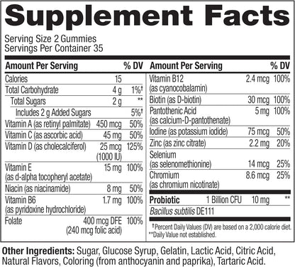 OLLY Multi + Probiotic Adult Multivitamin Gummies 1 Billion CFU Tropical Twist 70 Count