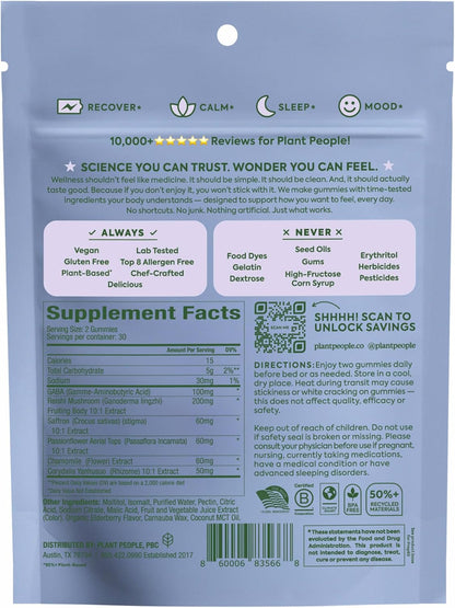 Plant People WonderSleep Mushroom Gummies with Reishi Mushroom, Saffron & Chamomile 60 Count