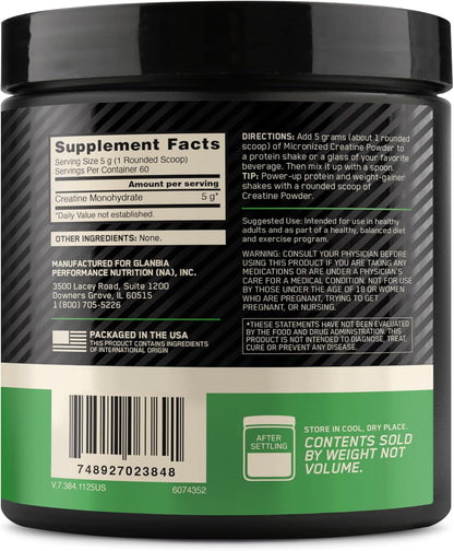 Optimum Nutrition Micronized Creatine Monohydrate Powder Unflavored 60 Servings
