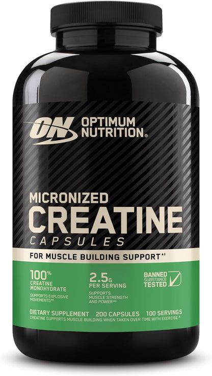Optimum Nutrition Micronized Creatine Monohydrate Capsules 200 Count 100 Servings