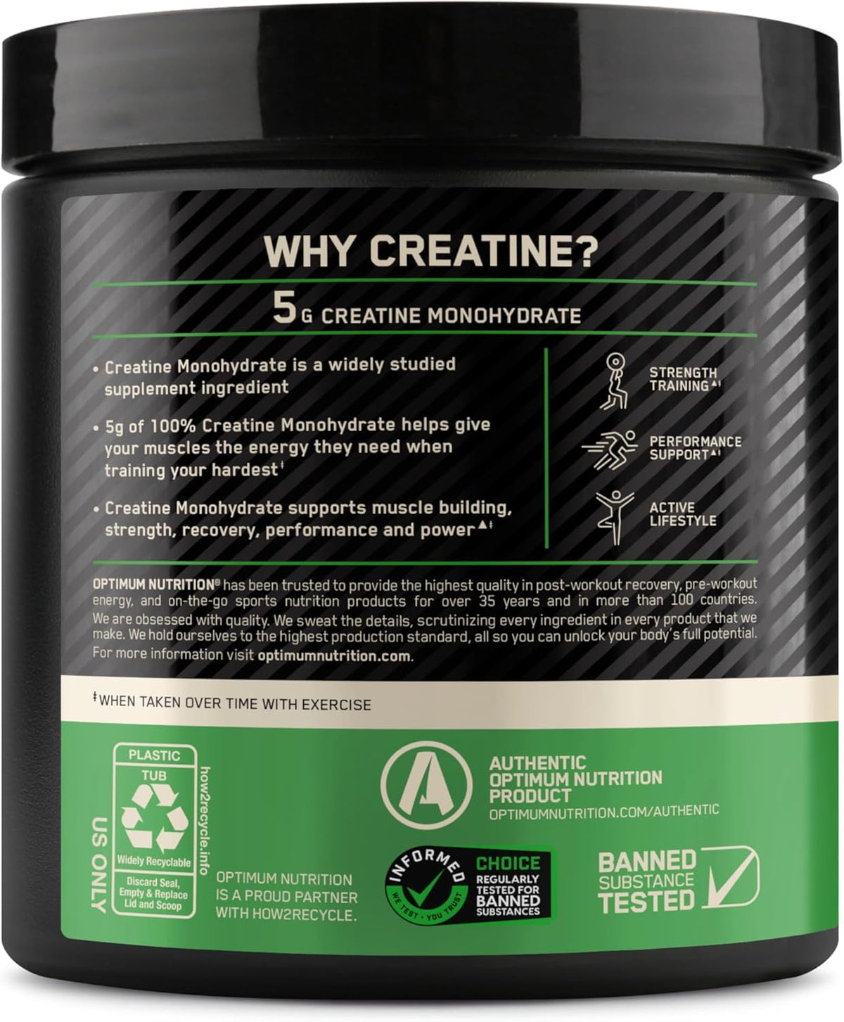 Optimum Nutrition Micronized Creatine Monohydrate Powder Unflavored 60 Servings