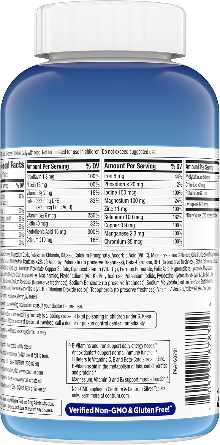 Centrum Men’s Multivitamin Multimineral Tablets with Vitamin D3 and B Vitamins 250 Count