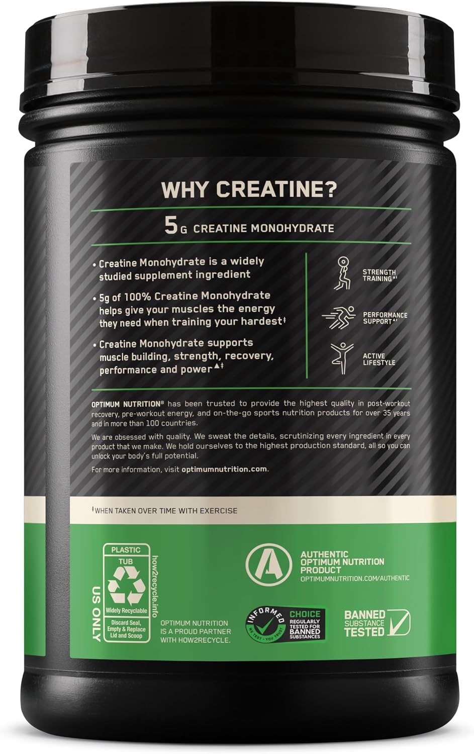 Optimum Nutrition Micronized Creatine Monohydrate Powder Unflavored 240 Servings