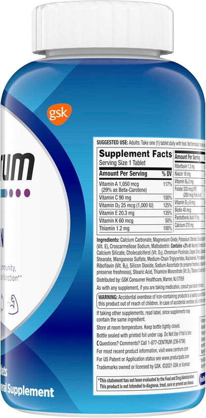 Centrum Men’s Multivitamin Multimineral Tablets with Vitamin D3 and B Vitamins 250 Count
