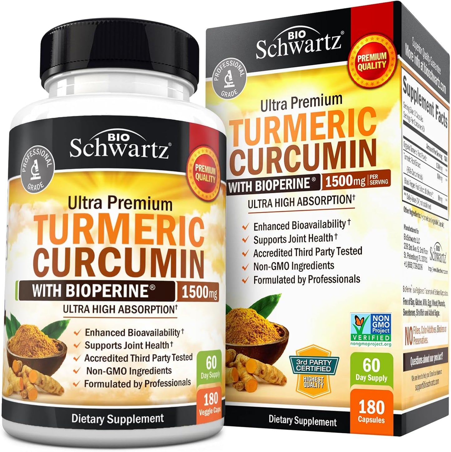 Turmeric Curcumin Supplement with Black Pepper Extract 1500 mg 180 Capsules