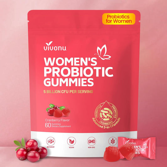 VivoNu Probiotic Gummies for Women with Prebiotics Cranberry 60 Count