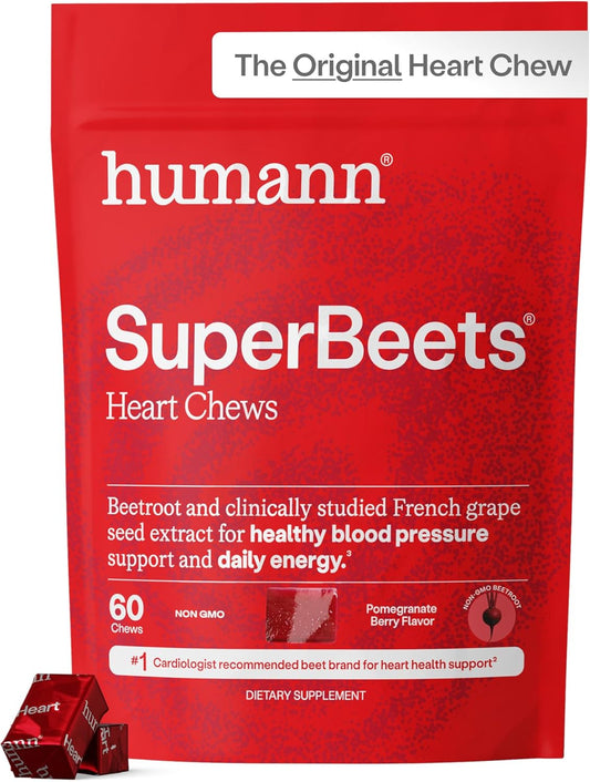 Humann SuperBeets Heart Chews Beetroot Grape Seed Extract Pomegranate Berry 60 Count