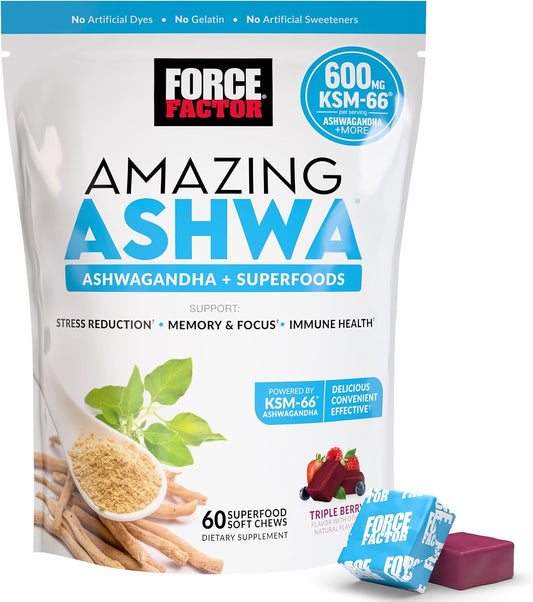 Force Factor Amazing Ashwa KSM-66 Ashwagandha Soft Chews 60 Count