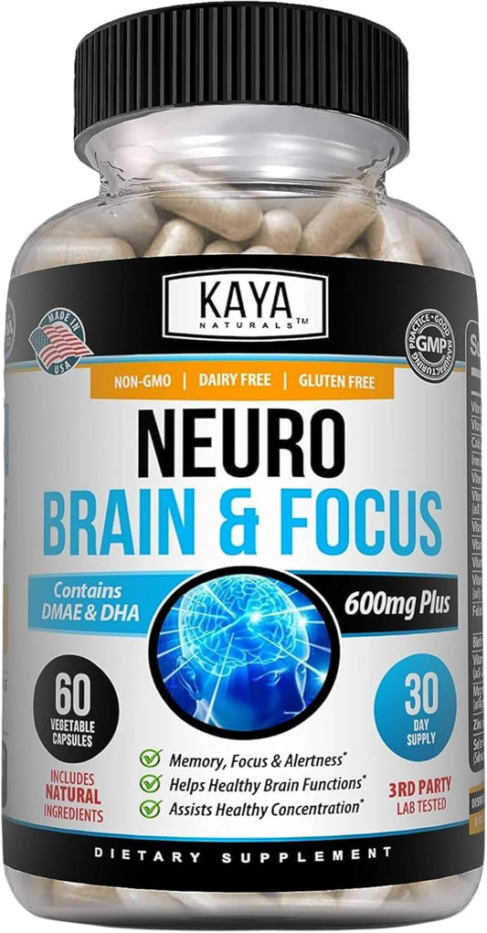 Kaya Naturals Neuro Brain Nootropic Capsules Memory Focus Cognitive Support 60 Count