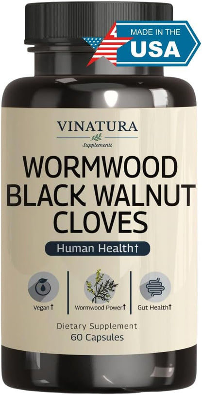 VINATURA Wormwood Black Walnut Clove Capsules - Cleanse, Intestinal Guard Formula Supplement for Humans, with Wormwood herb, Black Walnut Extract Combination, 60 Capsules