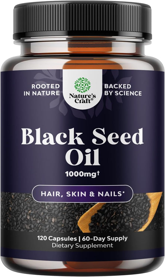 Black Seed Oil Capsules Nigella Sativa Omega 3 6 9 Vegan 120 Count