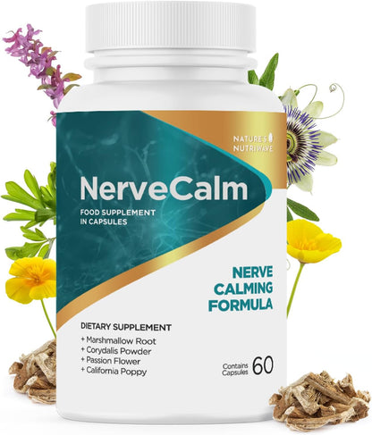 NerveCalm – Natural Calm Supplement | Herbal Blend with Passion Flower, Prickly Pear & California Poppy | Vegan Capsules, Non-GMO, 1 Month Supply | Made in USA
