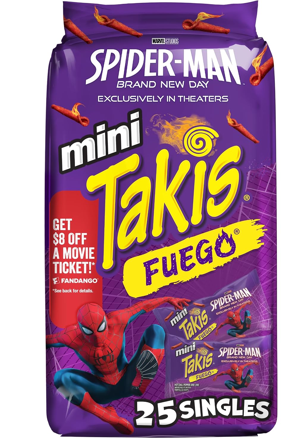 Takis Fuego Mini Hot Chili Pepper & Lime Rolled Tortilla Chips 25 Pack 1.23 oz Each