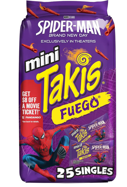 Takis Fuego Mini Hot Chili Pepper & Lime Rolled Tortilla Chips 25 Pack 1.23 oz Each