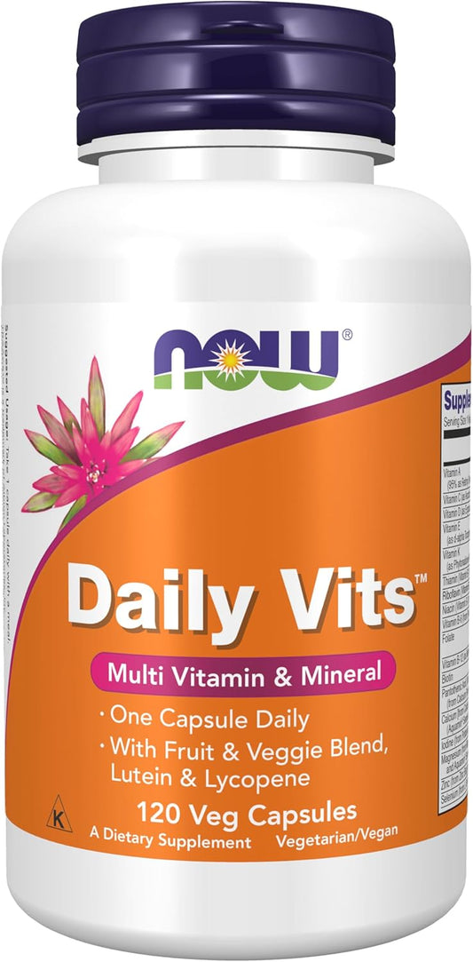 NOW Foods Daily Vits Multivitamin Capsules with Fruit & Veggie Blend, Lutein and Lycopene 120 Count