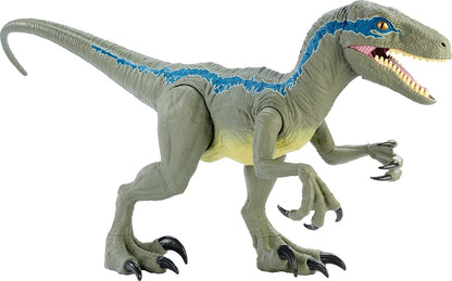 Mattel Jurassic World Super Colossal Velociraptor Blue Figure – 3.5 ft Dinosaur Toy with Eating Feature