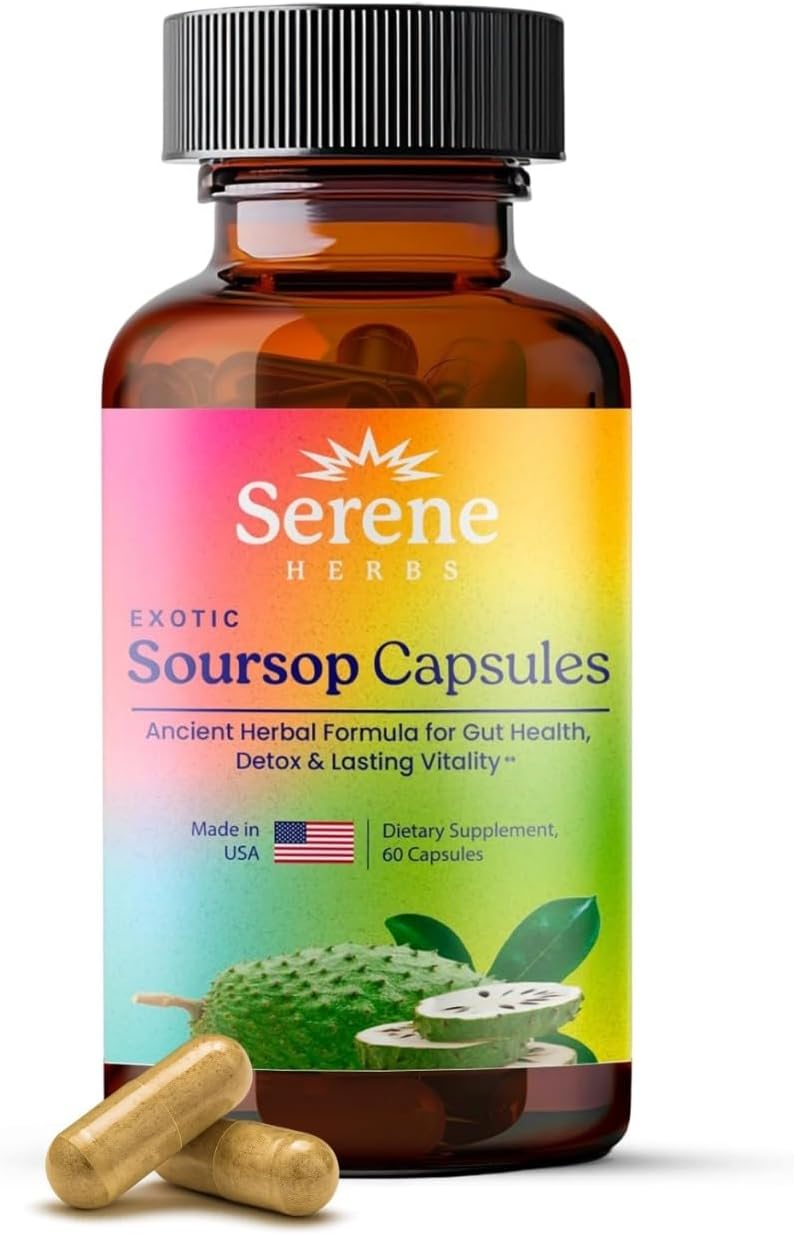 Serene Herbs Organic Graviola Soursop Supplement with Black Seed, Irish Moss & Moringa Vegan Capsules