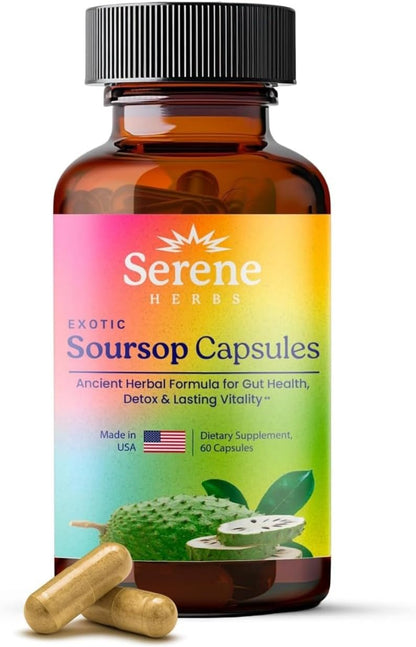 Serene Herbs Organic Graviola Soursop Supplement with Black Seed, Irish Moss & Moringa Vegan Capsules