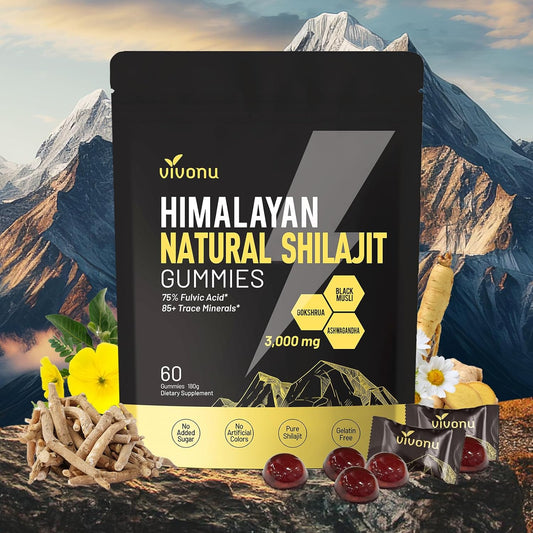 VIVONU Shilajit Gummies with Ashwagandha Gokshura Fulvic Acid 3000 mg Pack