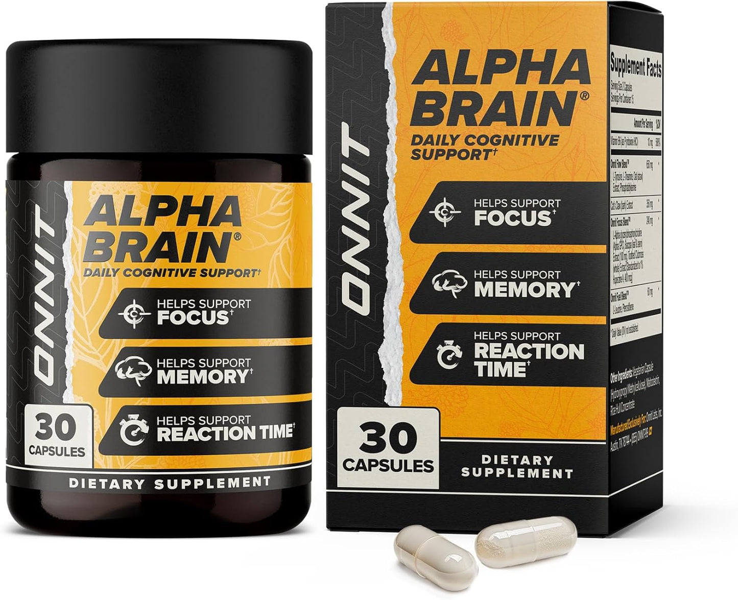 ONNIT Alpha Brain Nootropic Capsules L-Theanine Vitamin B6 30 Count