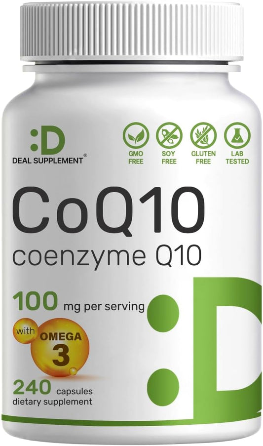 Deal Supplement CoQ10 100 mg with Omega-3 100 mg Capsules – 240 Count, Non-GMO