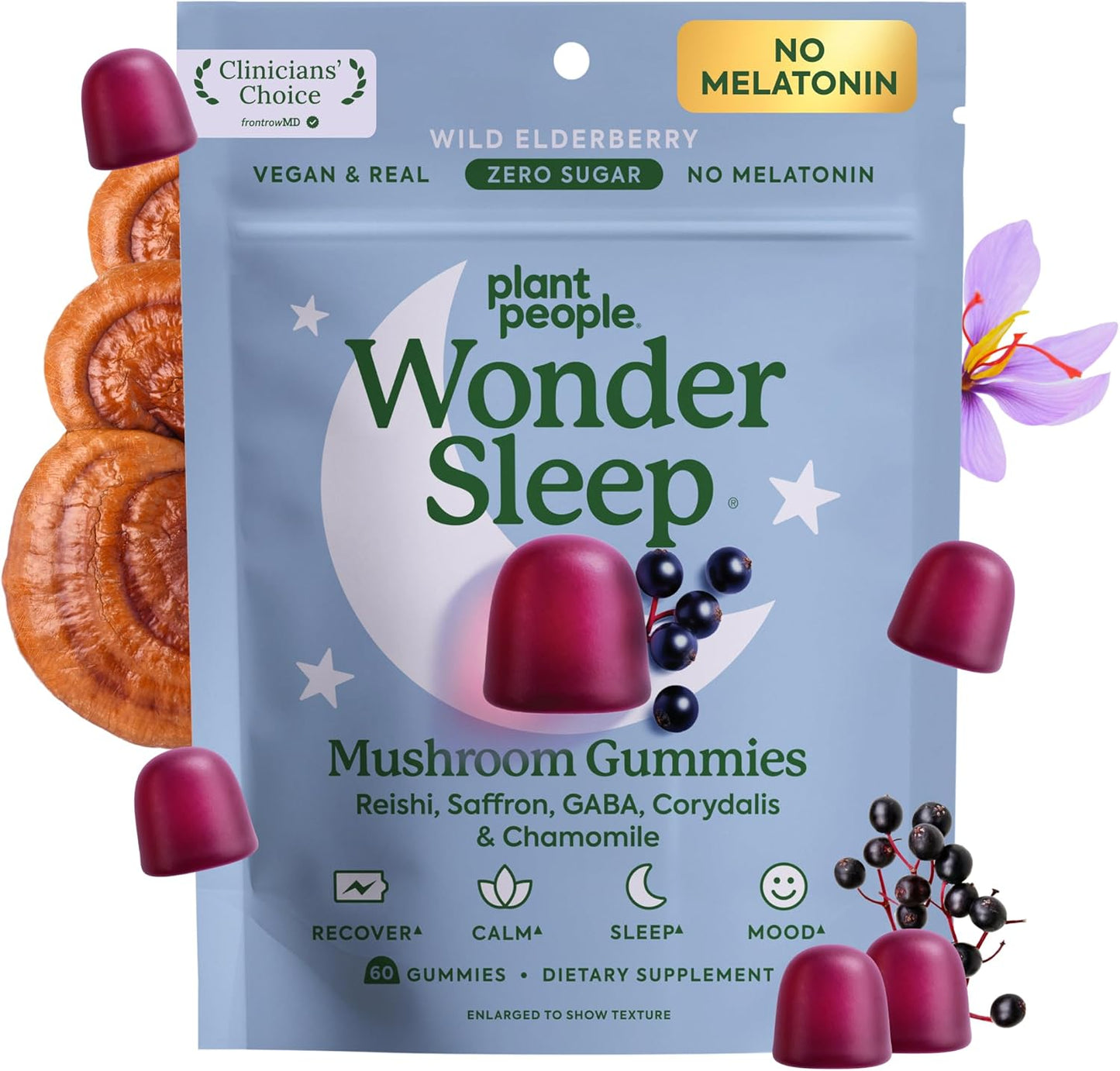 Plant People WonderSleep Mushroom Gummies with Reishi Mushroom, Saffron & Chamomile 60 Count