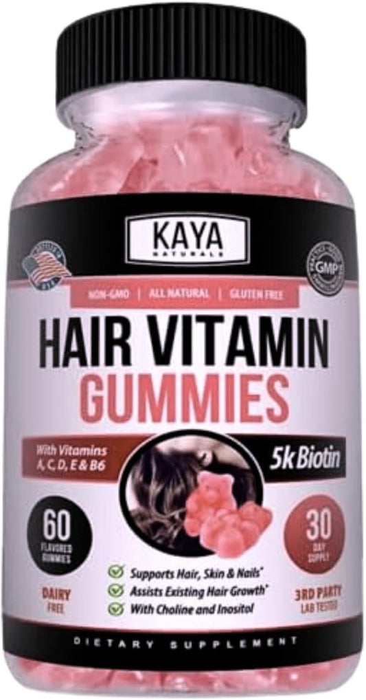 Kaya Naturals Hair Growth Gummies Biotin 5000 mcg Blueberry 60 Count