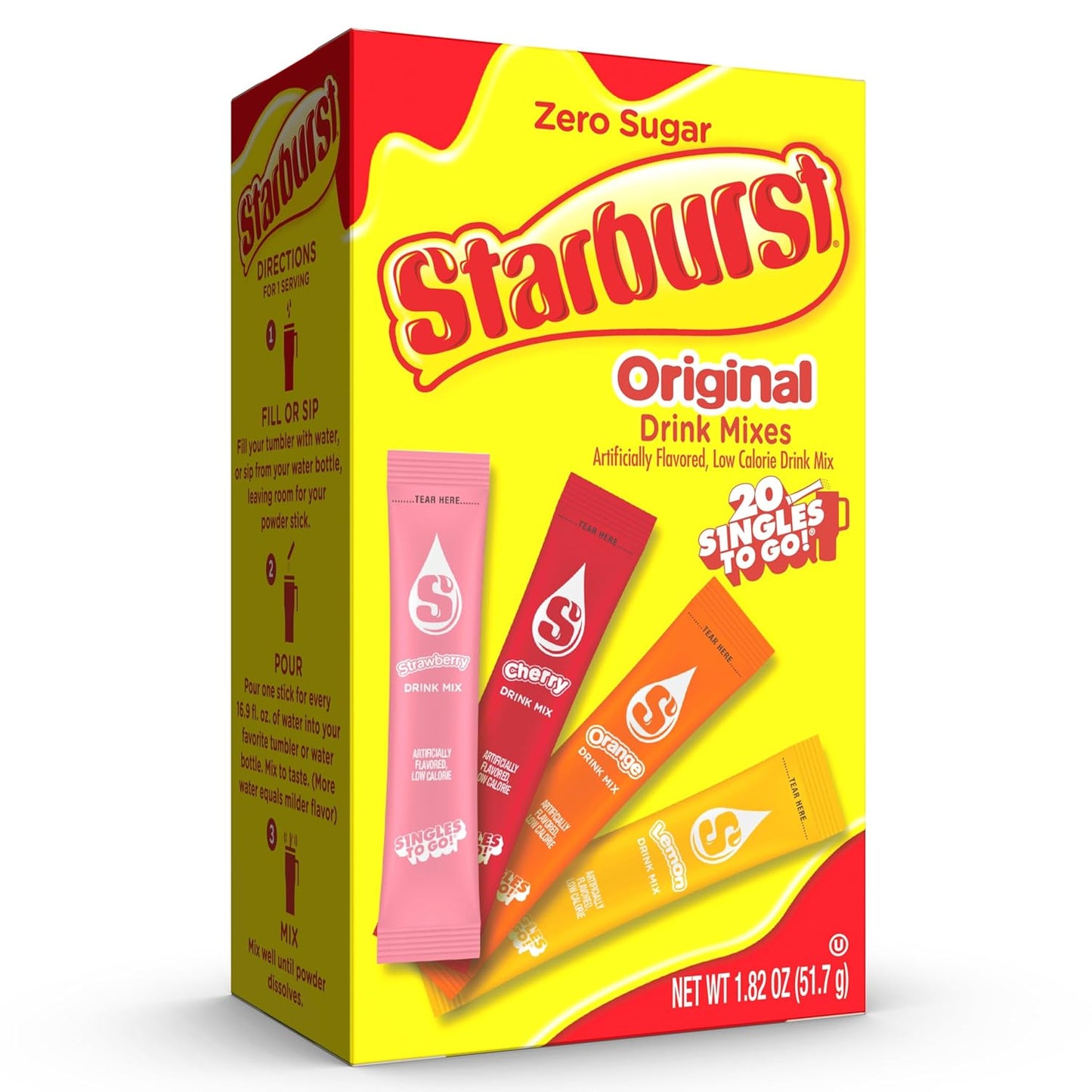 STARBURST Singles To Go Powdered Drink Mix Variety Pack Strawberry, Cherry, Orange & Lemon 20 Servings