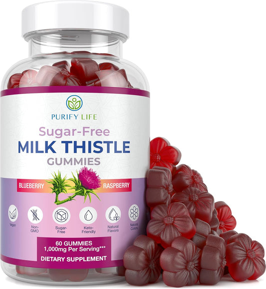Sugar-Free Milk Thistle Gummies – Vegan Blueberry Raspberry Flavor, Antioxidant Herbal Supplement(60Gummies)