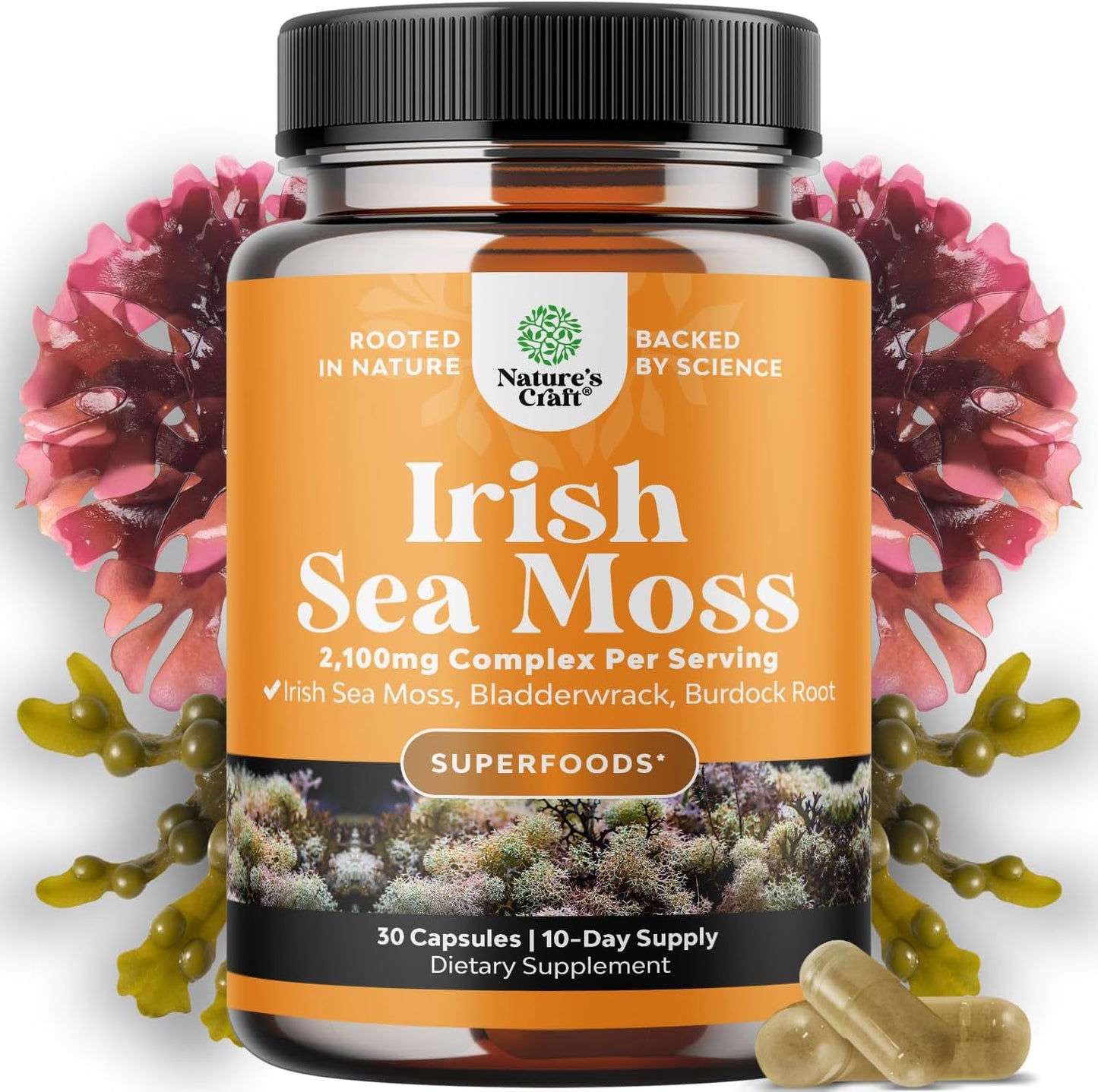 Irish Sea Moss Capsules Bladderwrack Burdock Root Blend 30 Count