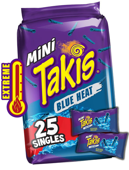 Takis Blue Heat Mini Hot Chili Pepper Rolled Corn Tortilla Chips 25 Pack 1.23 oz Each