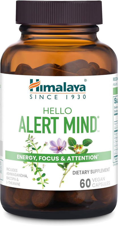 Himalaya Hello Alert Mind Focus & Energy Supplement 60 Vegan Capsules