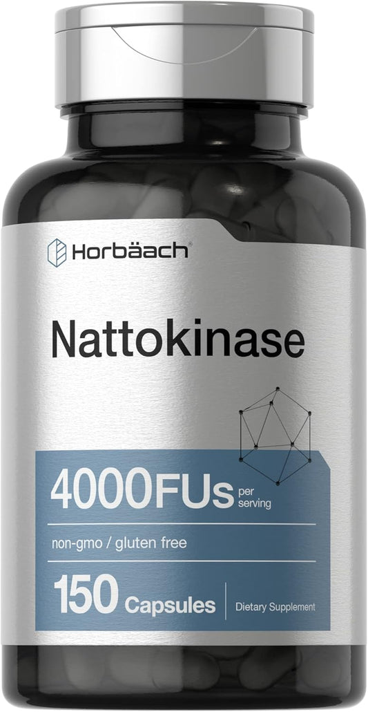 Horbäach Nattokinase 4000 FU Enzyme Supplement – Non-GMO, Gluten Free, 150 Capsules