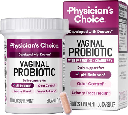 Physician's CHOICE Vaginal Probiotics 6 Billion CFU with Prebiotics Cranberry Extract Capsules 30 Count
