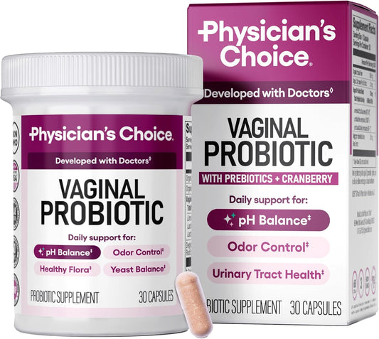 Physician's CHOICE Vaginal Probiotics 6 Billion CFU with Prebiotics Cranberry Extract Capsules 30 Count