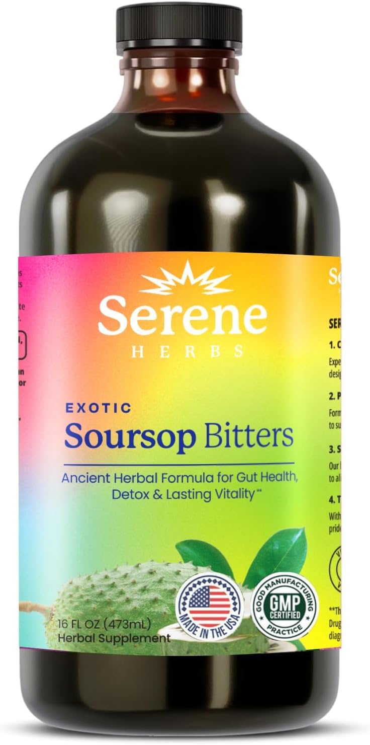 Serene Herbs Soursop Bitters Liquid with Black Seed & Moringa 16 fl oz