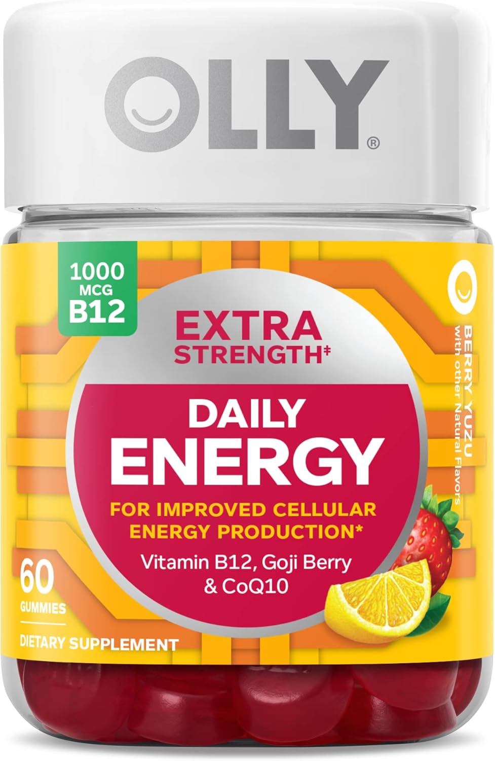 OLLY Daily Energy Gummies Vitamin B12 CoQ10 Goji Berry Berry Yuzu 60 Count
