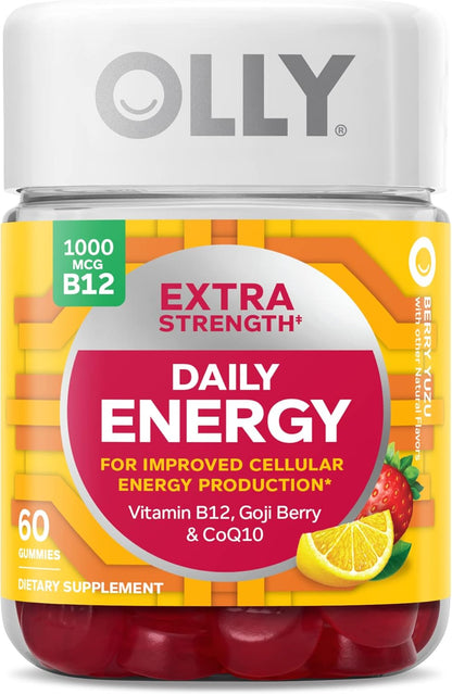 OLLY Daily Energy Gummies Vitamin B12 CoQ10 Goji Berry Berry Yuzu 60 Count