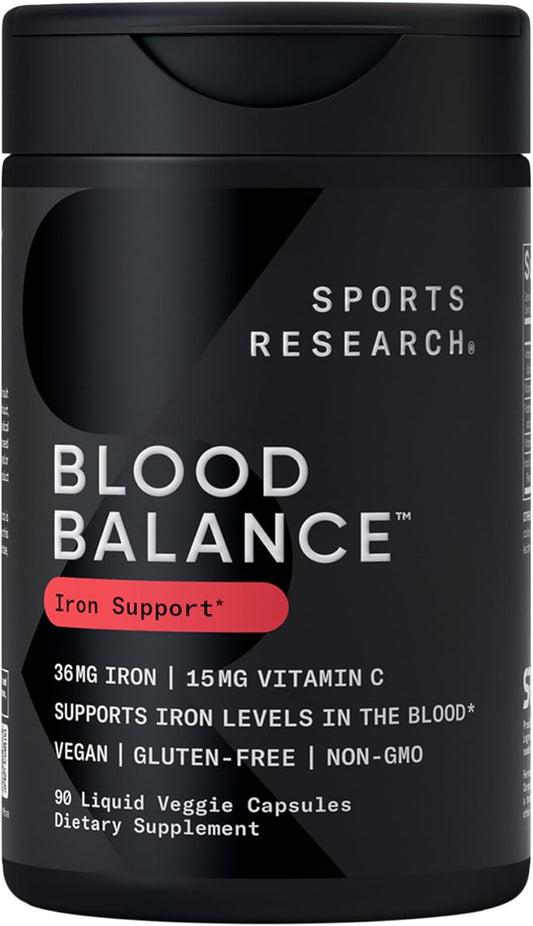 Sports Research Blood Balance Iron Supplement with Folate and Vitamin C 90 Capsules