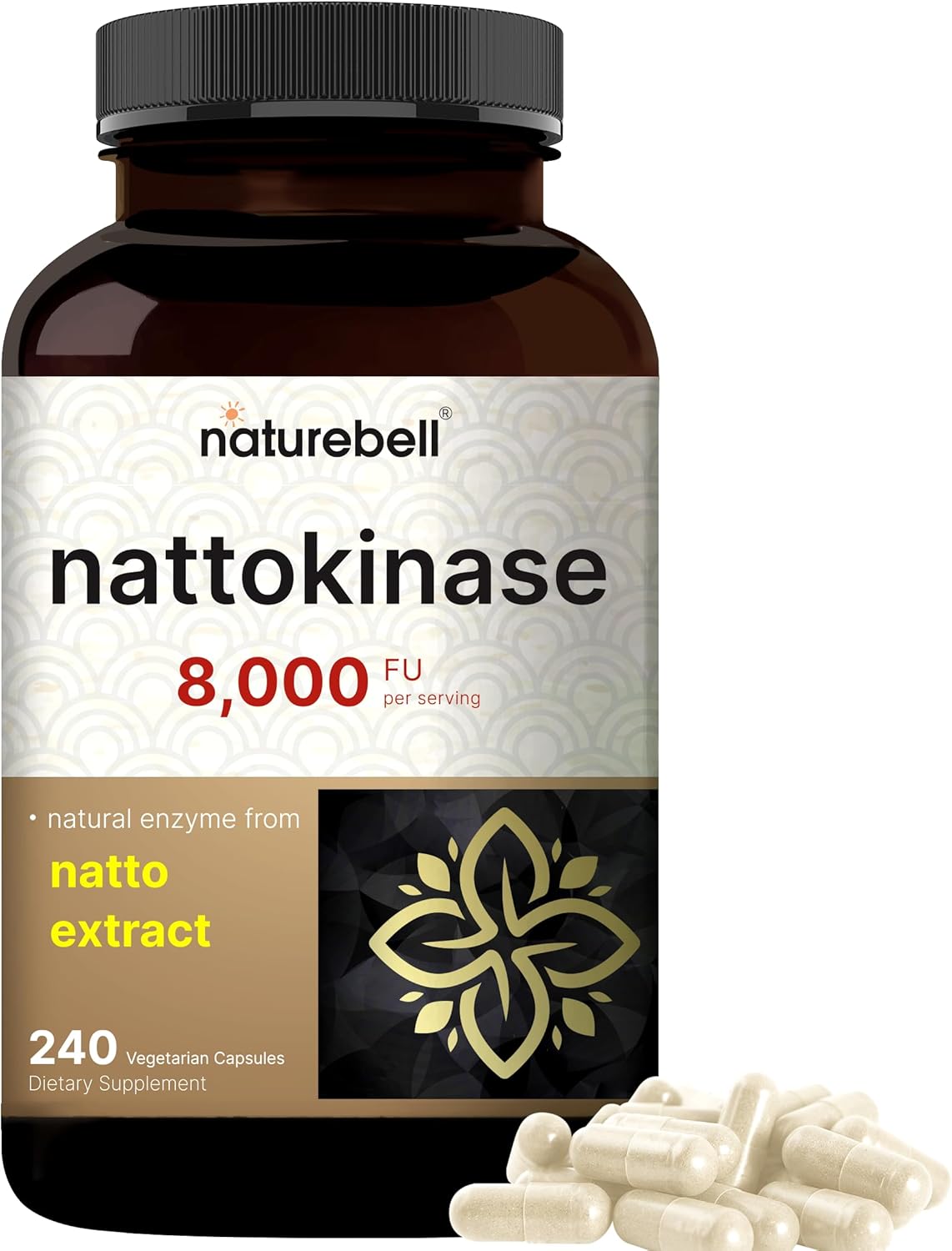 NatureBell Nattokinase 8,000 FU Max Strength from Fermented Natto Extract – Non-GMO Enzyme Supplement, 240 Capsules