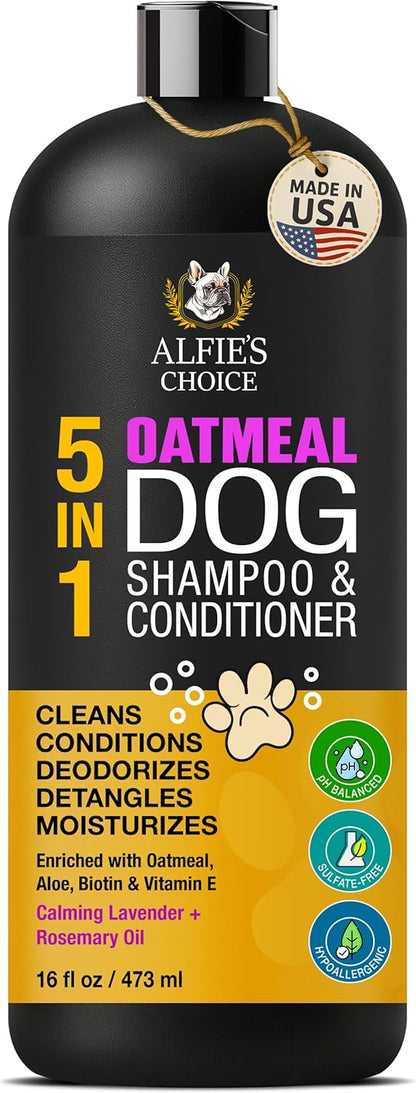 ALFIE'S CHOICE Oatmeal Dog Shampoo Conditioner 16 fl oz 5-in-1 Sensitive Skin