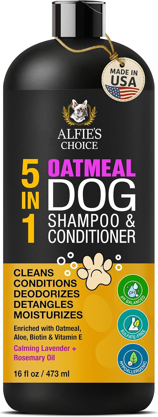 ALFIE'S CHOICE Oatmeal Dog Shampoo Conditioner 16 fl oz 5-in-1 Sensitive Skin