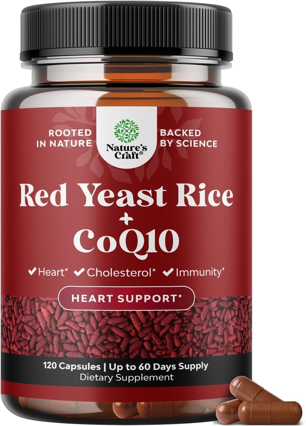 Natures Craft Red Yeast Rice with CoQ10 Capsules 1200 mg 120 Count