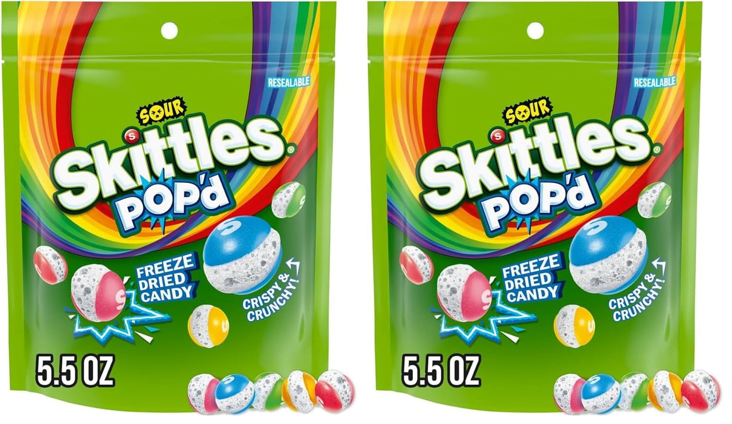 SKITTLES POP'd Sour Freeze Dried Candy 5.5 oz 2 Pack