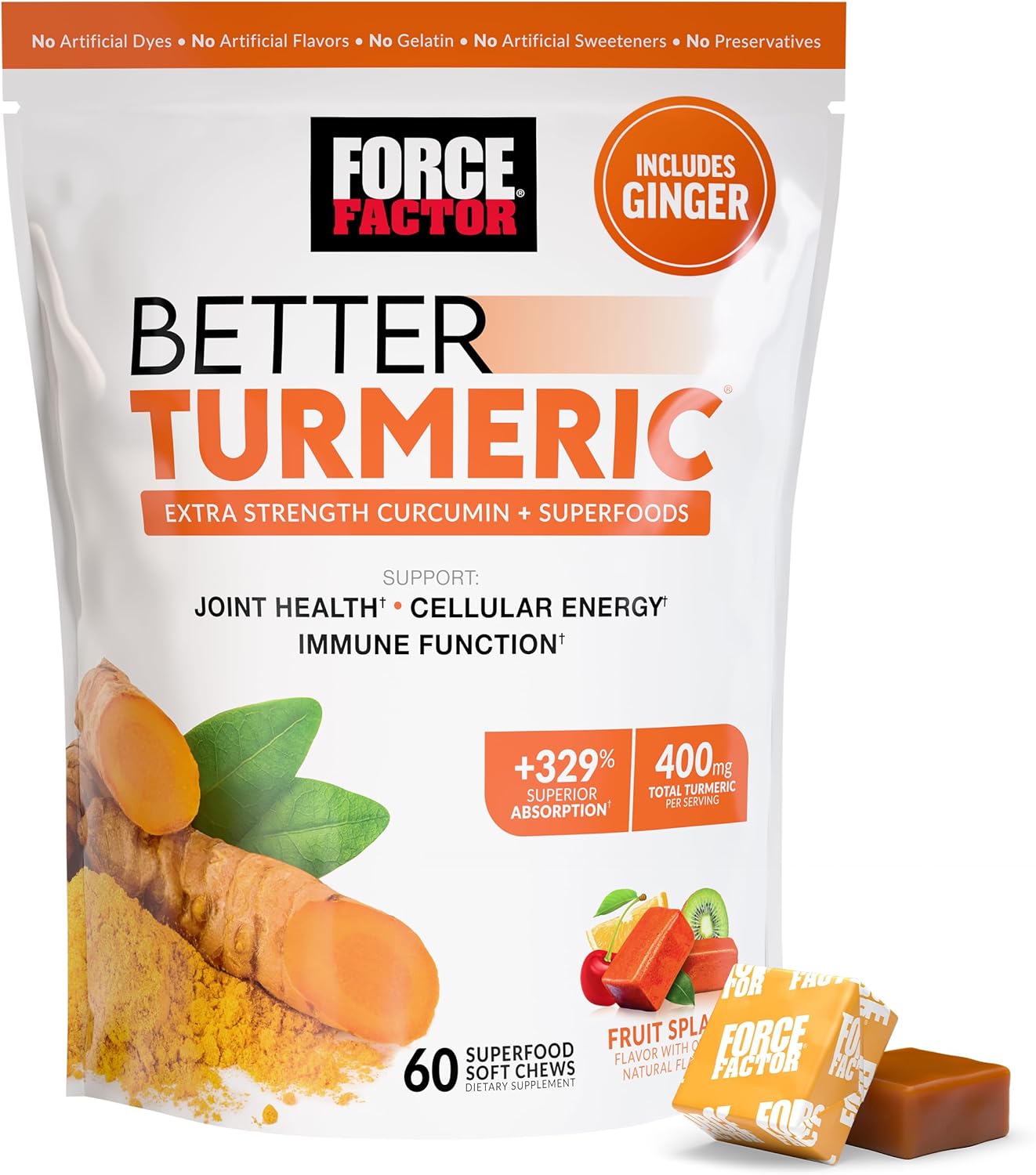 Force Factor Better Turmeric 400 mg with Black Pepper Ginger Soft Chews 60 Count