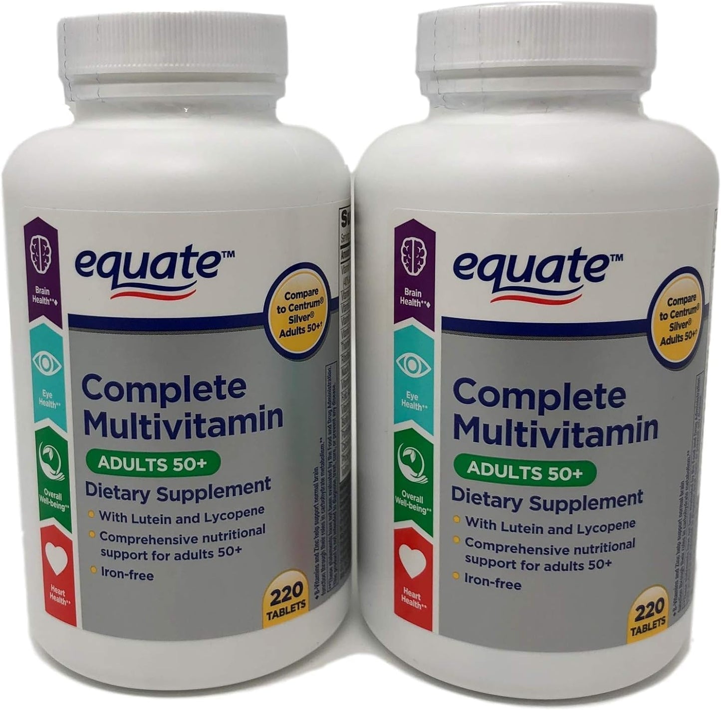 Equate Mature Adult 50+ Multivitamin Tablets One Daily Complete Formula 220 Count Pack of 2