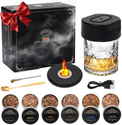 Electric Whiskey Smoker Kit with Wood Chip Flavors Rechargeable Cocktail Smoker Set