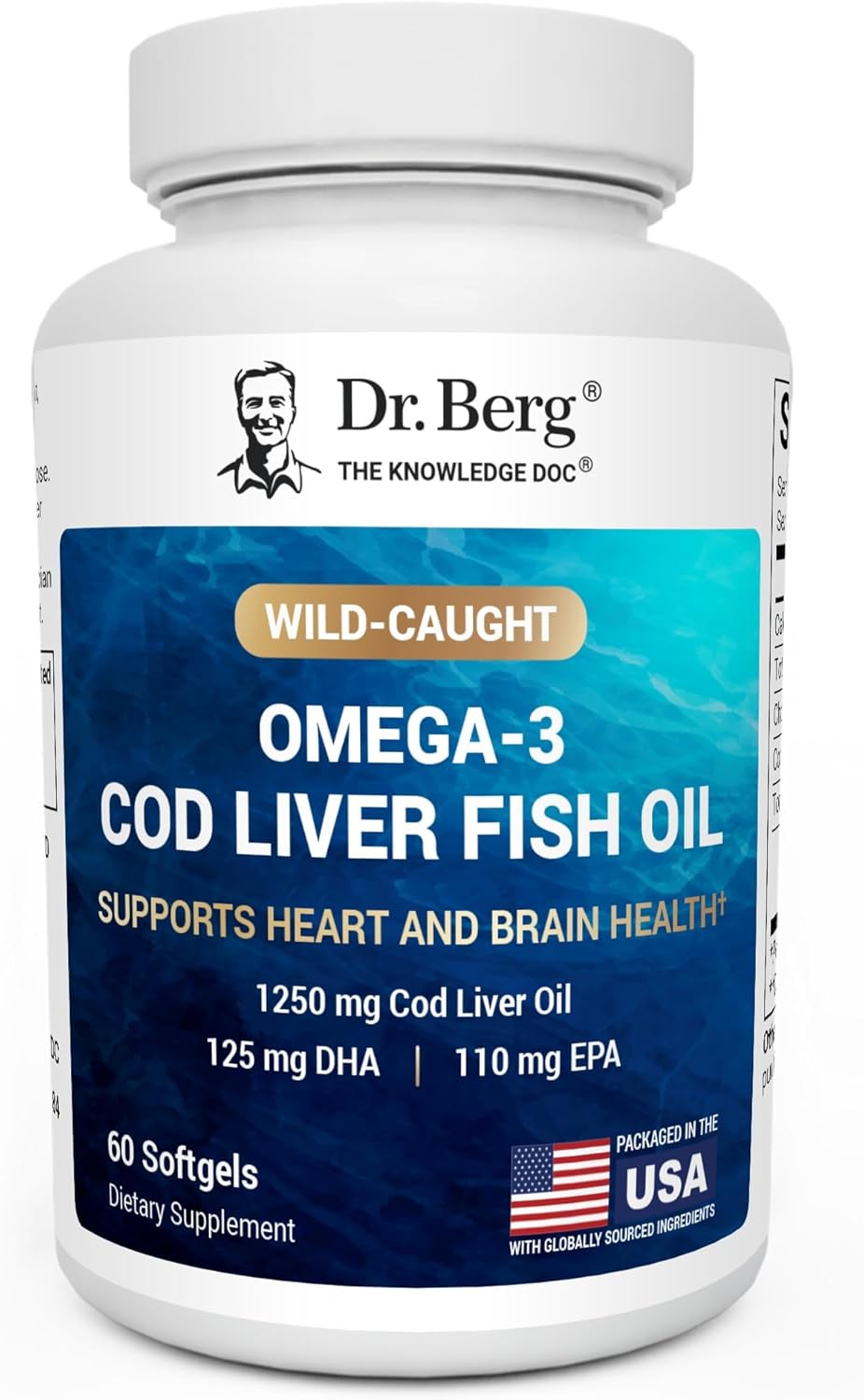 Dr. Berg Omega-3 Cod Liver Oil Softgels – Wild-Caught Cod, EPA & DHA, Lemon Flavor, 60 Count
